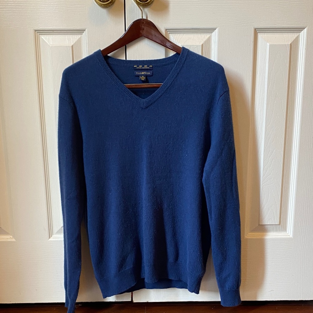 Club Room Cashmere Blue V-Neck Sweater Size Medium